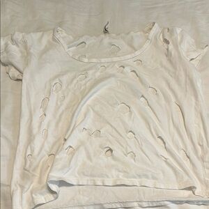 White Distressed Women's Top